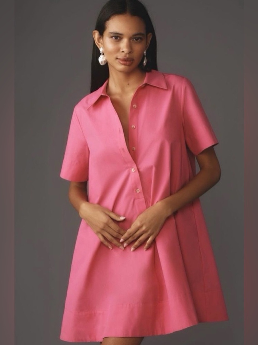 ANTHROPOLOGIE The Pollie Short-Sleeve Swing Tunic Mini Dress